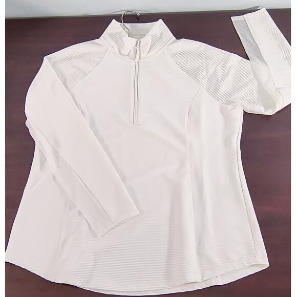 Chico's Activewear Top Qtr Zip Pullover Wmn's Sz M White Mesh Inset Long Sleeve - Picture 15 of 16